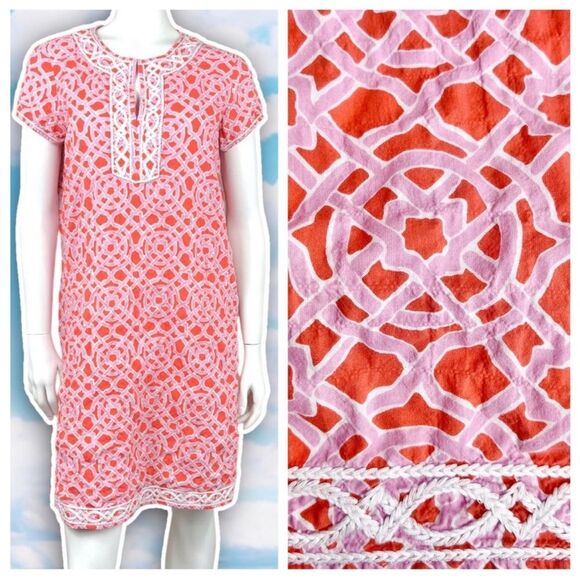 J. MCLAUGHLIN Geometric Embroidered Mini Tunic Dress Preppy Beach Coastal‎ XS - Picture 1 of 7